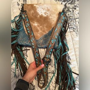 Myra crossbody hair on hide/tooled